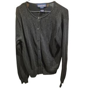 Vintage Herman Geist Cardigan Sweater S Womens Black Silver Sparkle Holiday